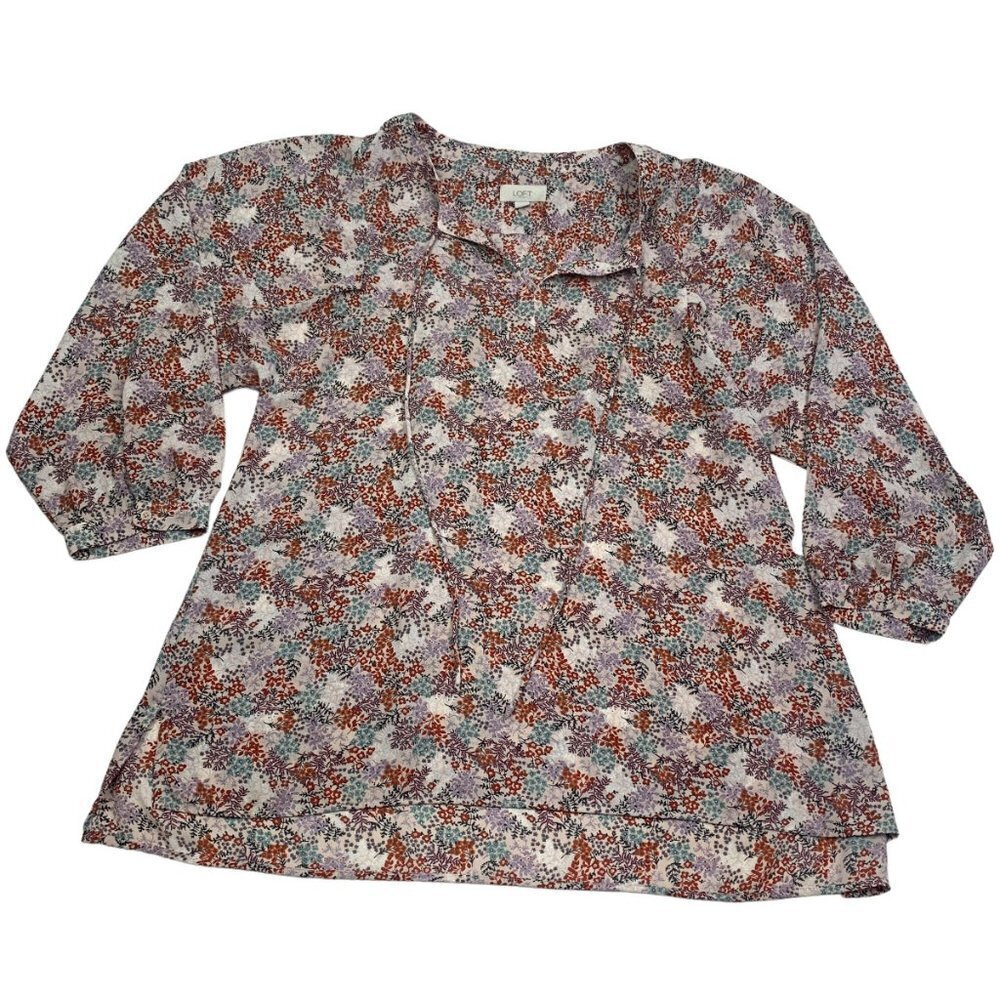 LOFT Floral Print Boho/Cottagecore Long Sleeve Top/Blouse Women's Size Large